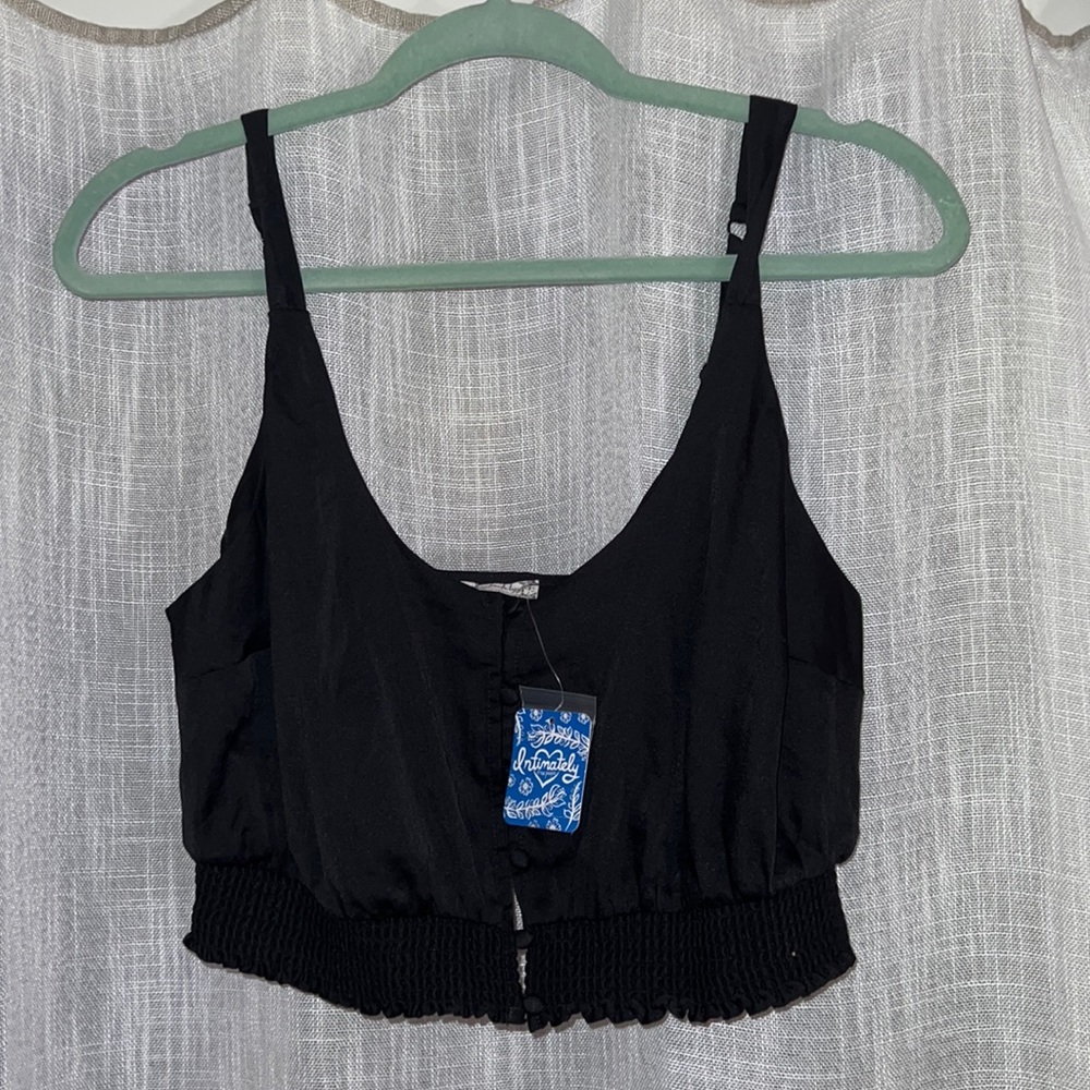 Free people black satin button down crop top. New with tags